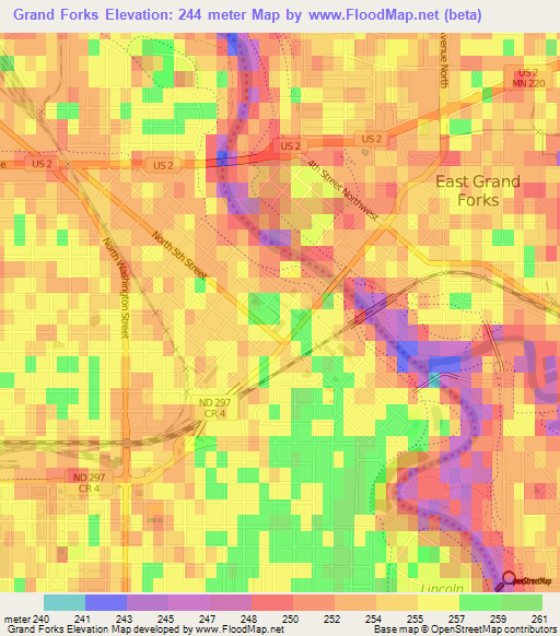 Grand Forks,US Elevation Map