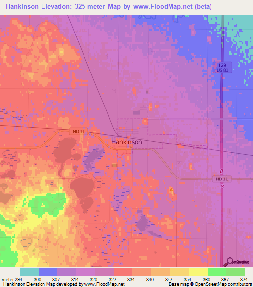 Hankinson,US Elevation Map