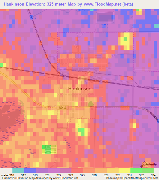 Hankinson,US Elevation Map