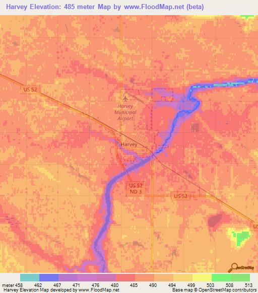 Harvey,US Elevation Map