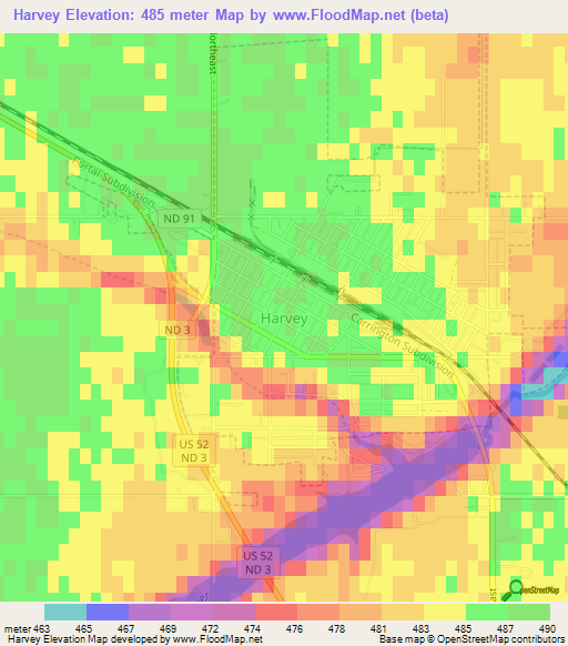 Harvey,US Elevation Map