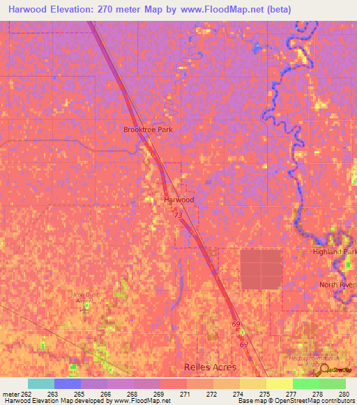 Harwood,US Elevation Map