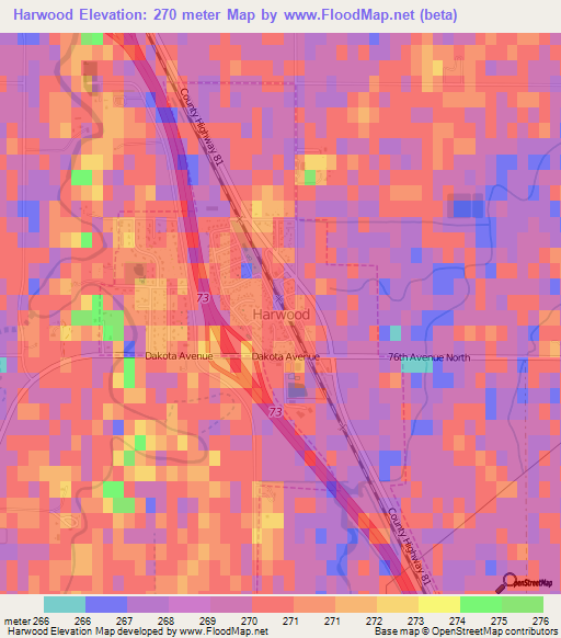 Harwood,US Elevation Map