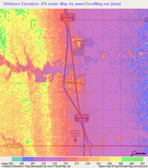 Hillsboro,US Elevation Map