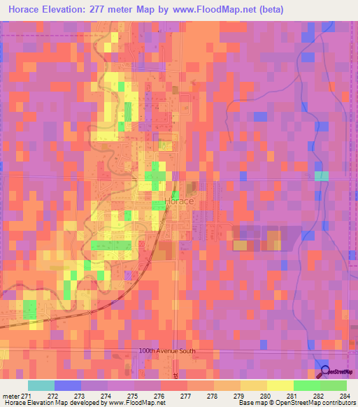 Horace,US Elevation Map