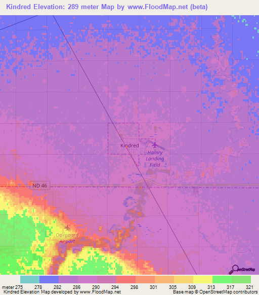 Kindred,US Elevation Map