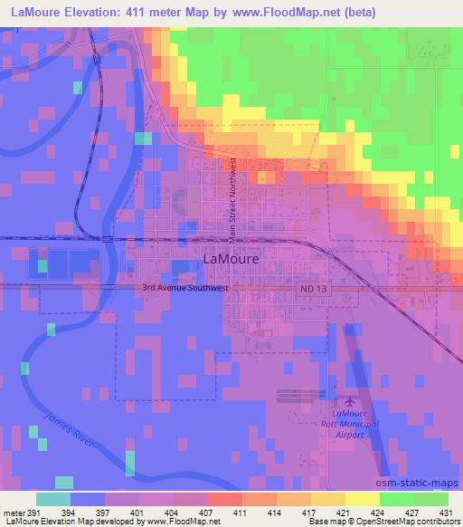 LaMoure,US Elevation Map