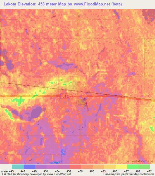 Lakota,US Elevation Map