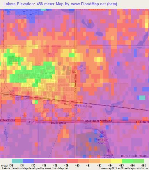 Lakota,US Elevation Map