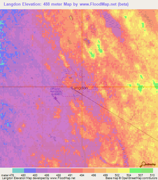 Langdon,US Elevation Map