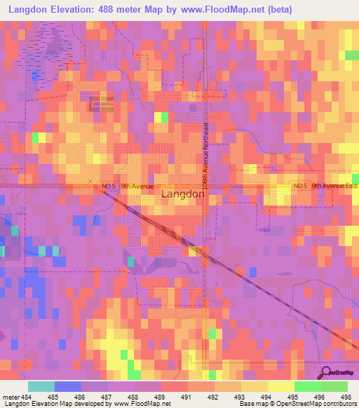 Langdon,US Elevation Map