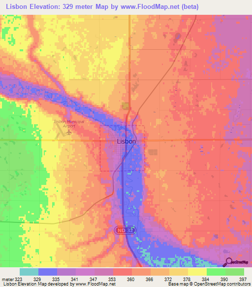 Lisbon,US Elevation Map