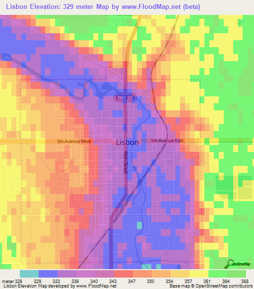 Lisbon,US Elevation Map