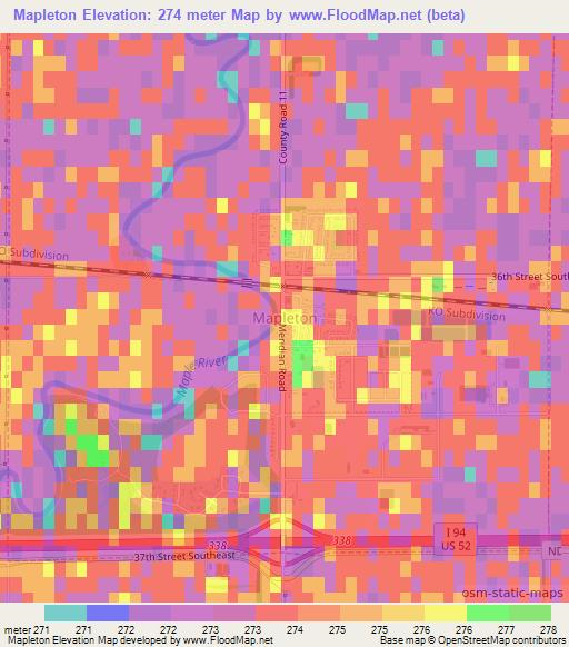 Mapleton,US Elevation Map