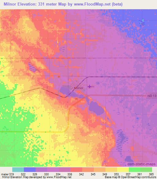 Milnor,US Elevation Map