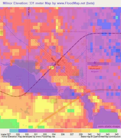 Milnor,US Elevation Map