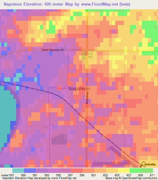 Napoleon,US Elevation Map
