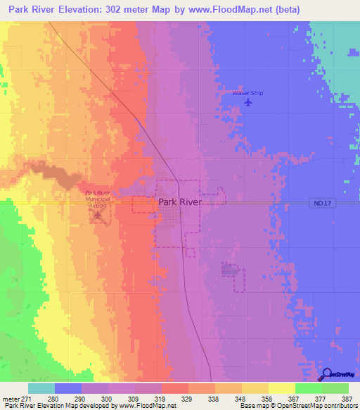 Park River,US Elevation Map