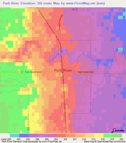 Park River,US Elevation Map