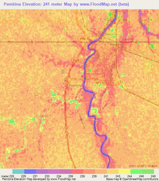 Pembina,US Elevation Map