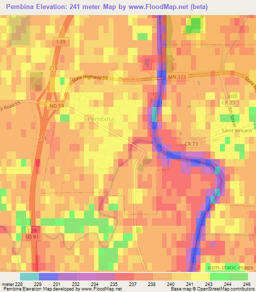 Pembina,US Elevation Map