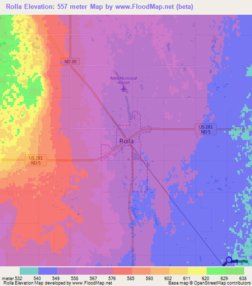 Rolla,US Elevation Map