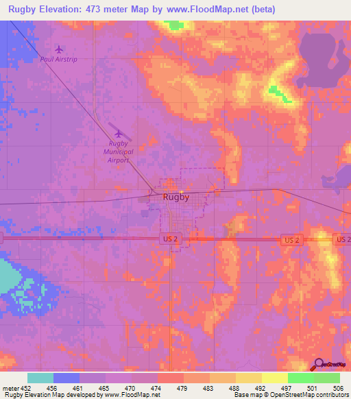 Rugby,US Elevation Map