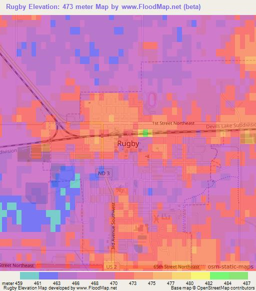 Rugby,US Elevation Map