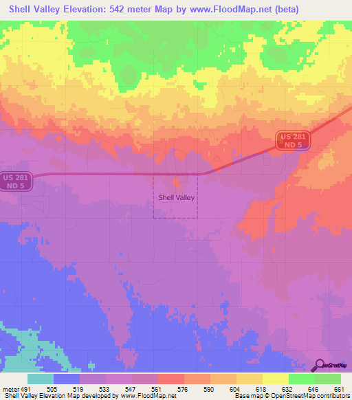 Shell Valley,US Elevation Map