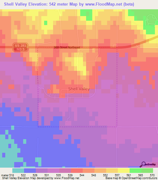 Shell Valley,US Elevation Map