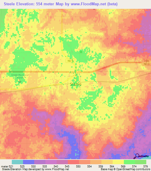 Steele,US Elevation Map