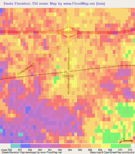 Steele,US Elevation Map