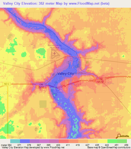 Valley City,US Elevation Map