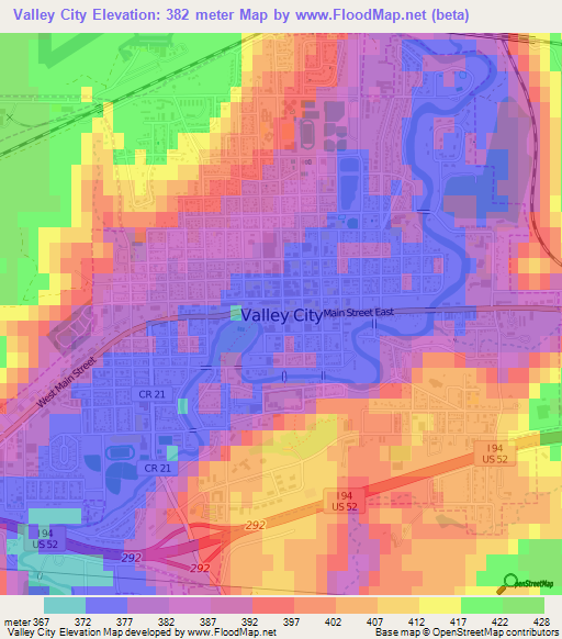 Valley City,US Elevation Map