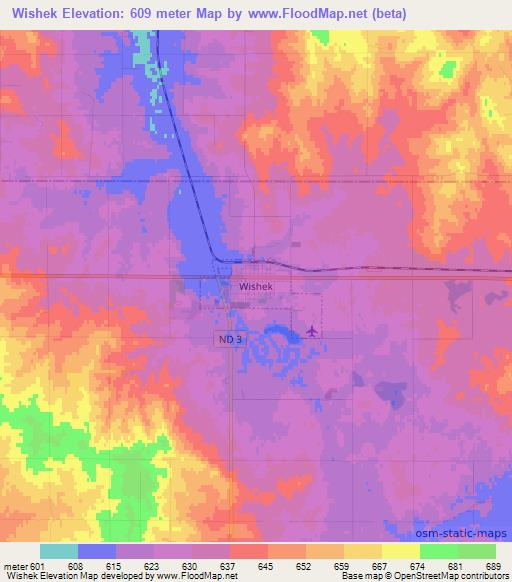 Wishek,US Elevation Map