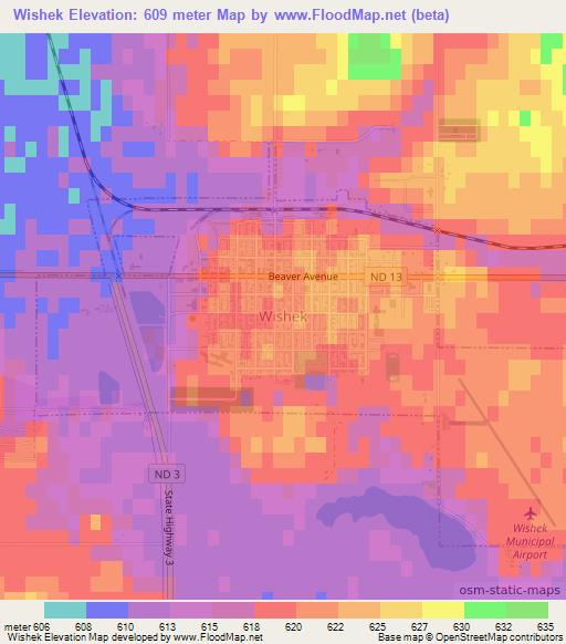 Wishek,US Elevation Map