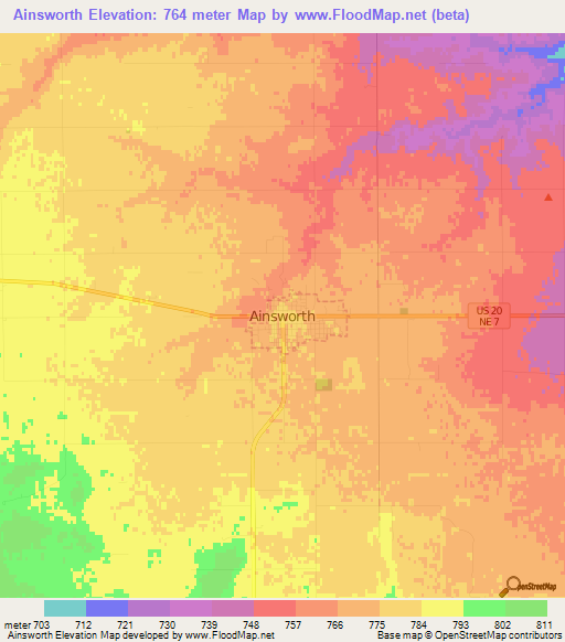 Ainsworth,US Elevation Map