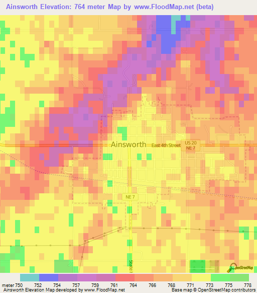 Ainsworth,US Elevation Map