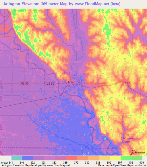 Arlington,US Elevation Map