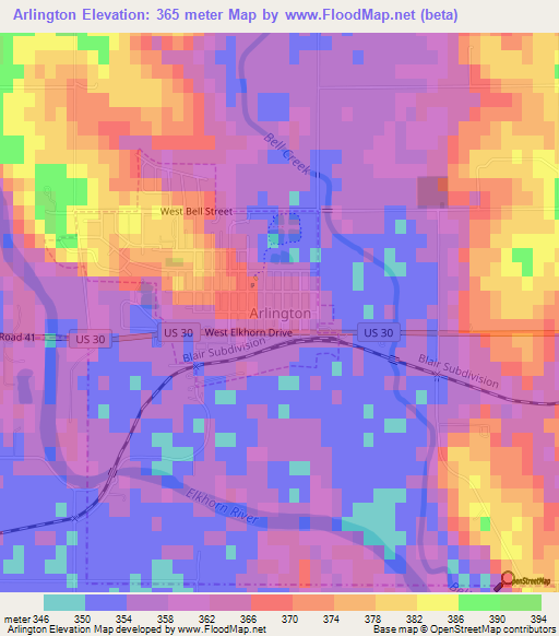 Arlington,US Elevation Map