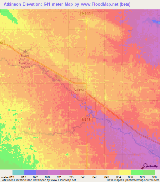 Atkinson,US Elevation Map