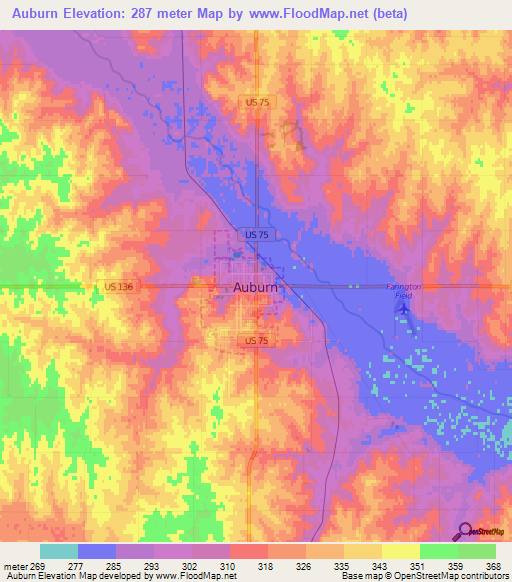 Auburn,US Elevation Map