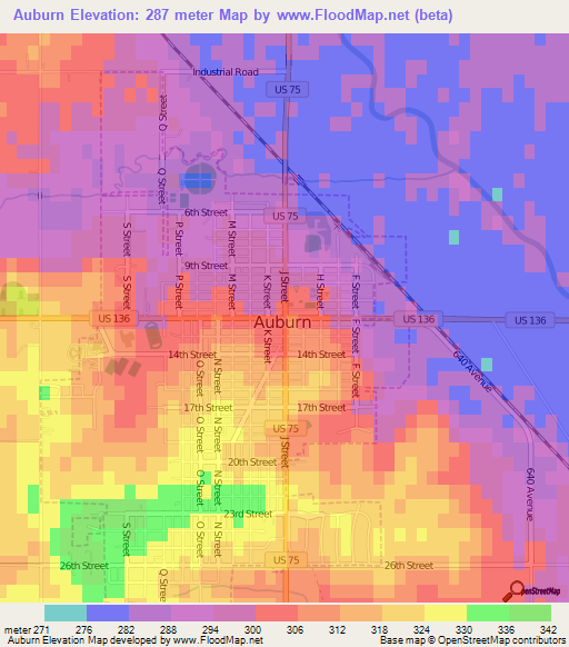 Auburn,US Elevation Map