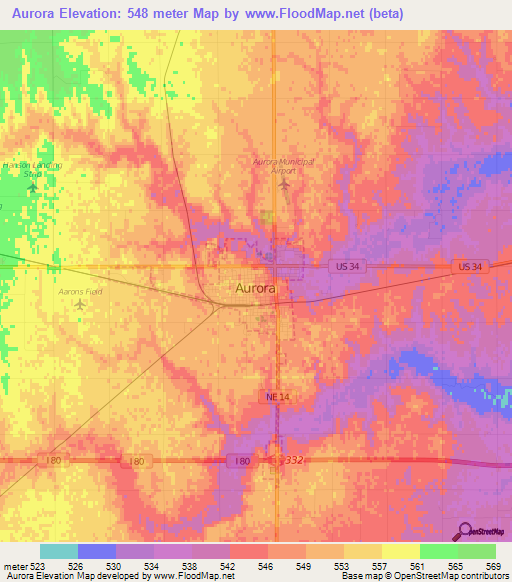 Aurora,US Elevation Map