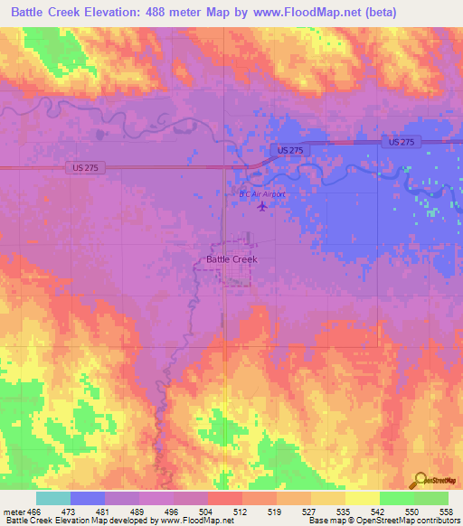 Battle Creek,US Elevation Map