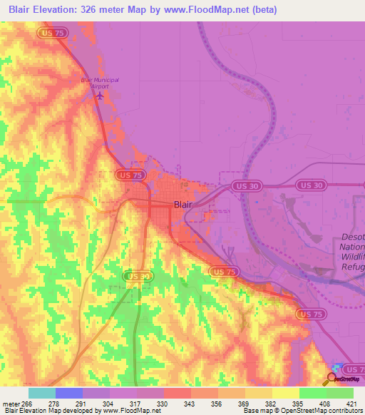 Blair,US Elevation Map