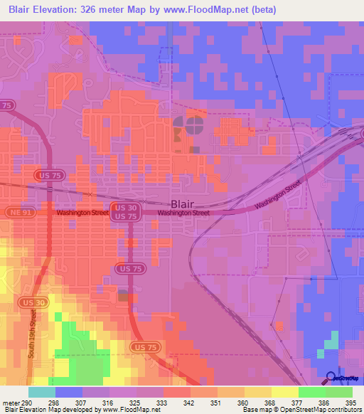 Blair,US Elevation Map