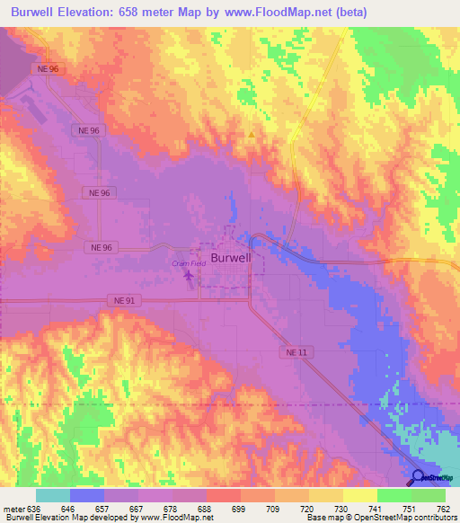 Burwell,US Elevation Map