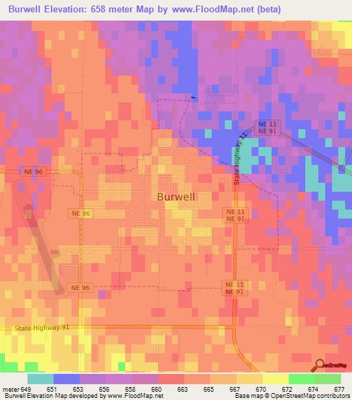 Burwell,US Elevation Map