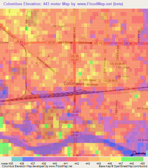 Columbus,US Elevation Map